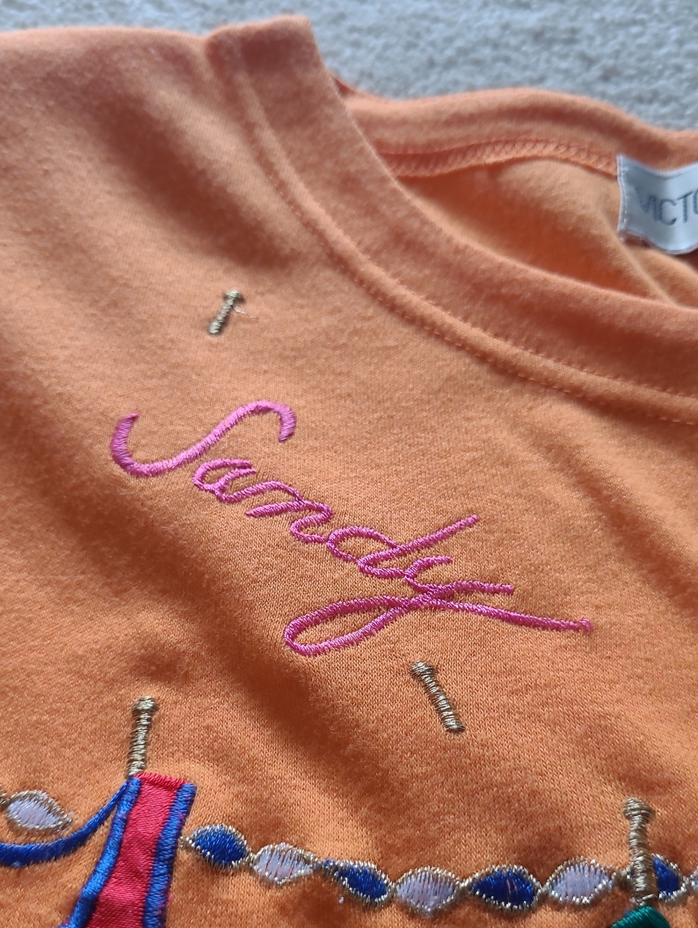 Victoria Harbour VINTAGE Size S Short Sleeve Orange Embellished Beach Tee - Picture 10 of 16